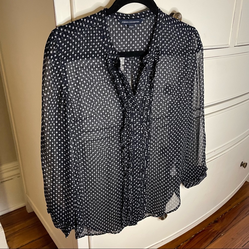 Sheer ruffled French Connection Blouse